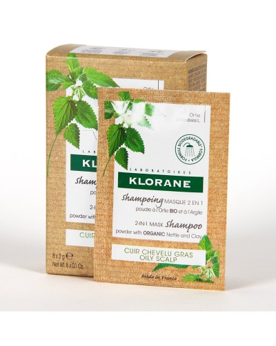 KLORANE ORTIGA CHAMPU MASCARILLA 2 EN 1 POLVO 8 SOBRES 3G